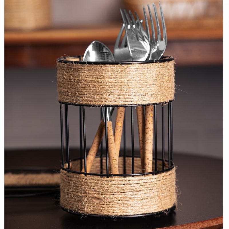 Porta-Talher-com-Detalhes-em-Barbante-12cm-x-165cm-Preto-Metal-Wolff