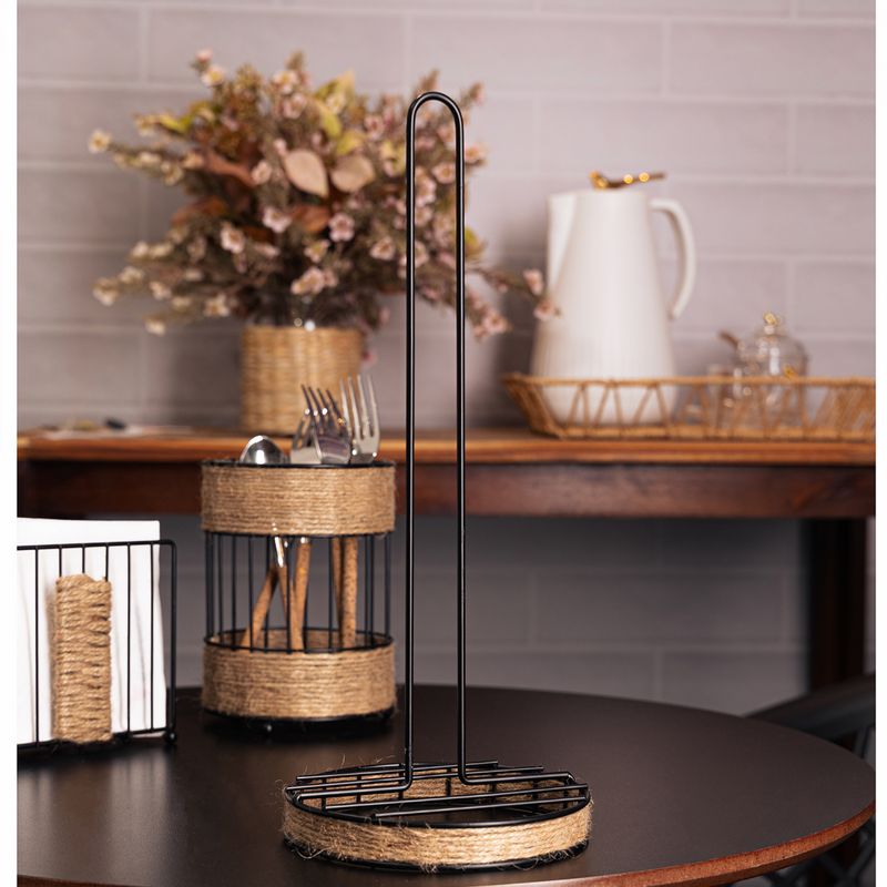 Porta-Papel-Toalha-com-Detalhes-em-Barbante-14cm-x-34cm-Preto-Metal-Wolff
