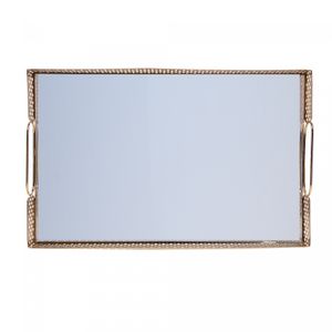 Bandeja com Espelho Marbella 32cm x 20cm x 5cm Dourada Metal - Wolff