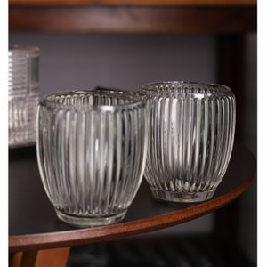 Conjunto 2 Porta Velas Lines 8,5cm x 8,5cm x 9,5cm Vidro – Wolf