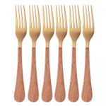 Conjunto-6-Garfos-para-Bolo-de-Aco-Inox-com-Cabo-em-Plastico-Amadeirado-Milao-Dourado-165cm-Wolff