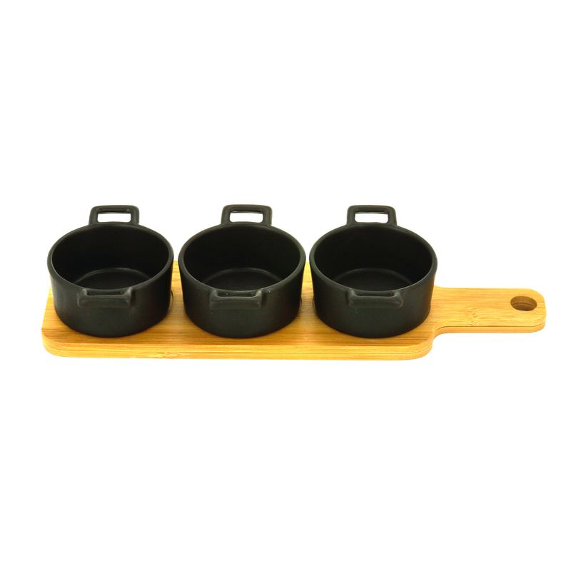 Conjunto-3-Petisqueiras-de-Porcelana-Preta-com-Bandeja-Bambu-28cm-x-8cm-x-6cm-Wolff
