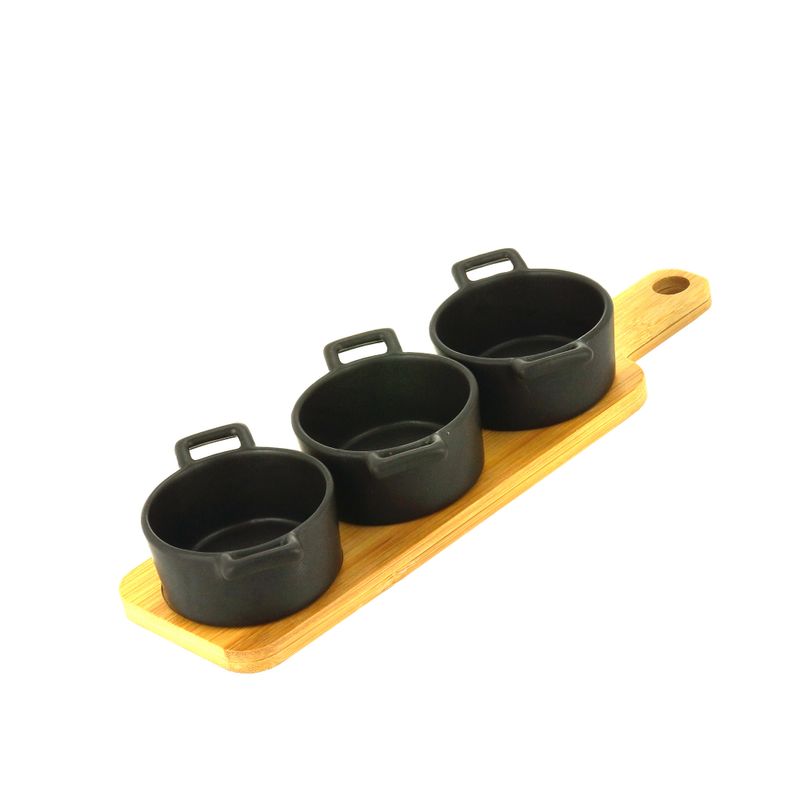 Conjunto-3-Petisqueiras-de-Porcelana-Preta-com-Bandeja-Bambu-28cm-x-8cm-x-6cm-Wolff