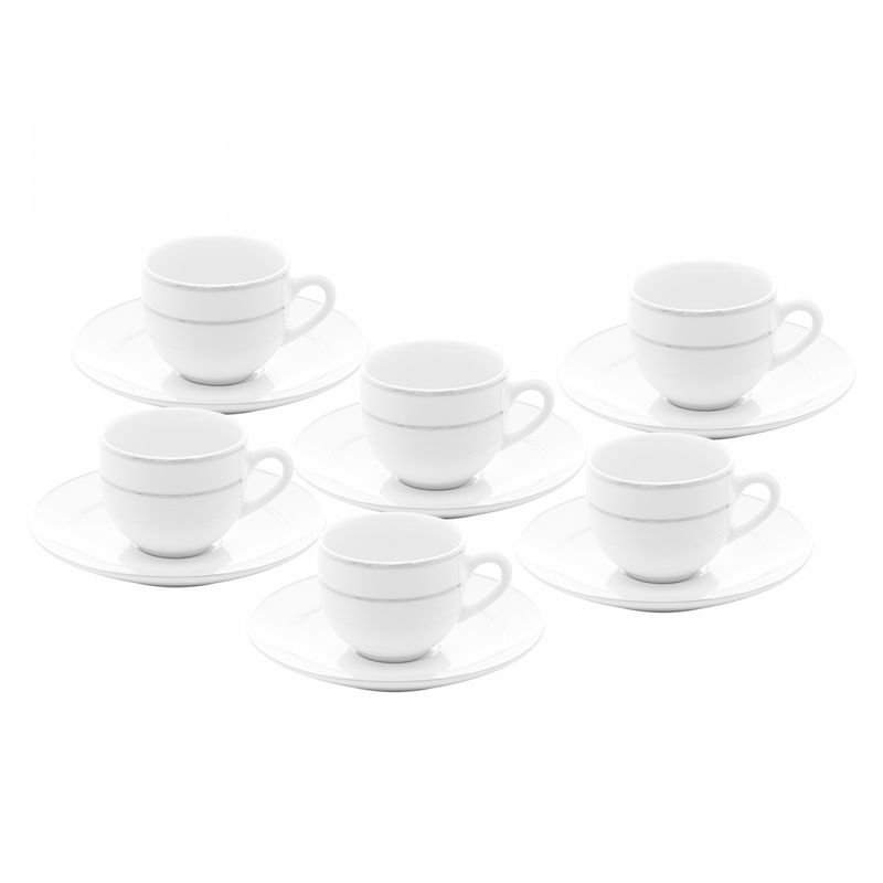 Conjunto-6-Xicaras-de-Cafe-de-Porcelana-com-Pires-e-Borda-Prateada-Monaco-Branco-100ml-Wolff