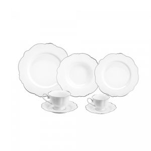 Aparelho de Jantar 42 Peças de Porcelana Maldivas Branco com Fio Prata - Wolff