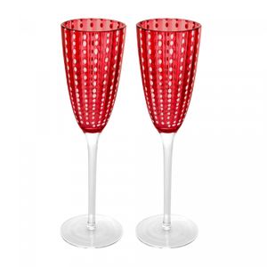 Conjunto 2 Taças para Champagne de Vidro Orquídea Vermelho 200ml - Wolff