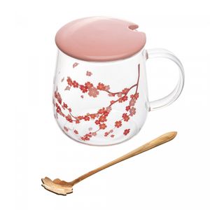 Caneca de Vidro Borossilicato com Tampa e Colher Sakura 500ml - Wolff