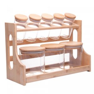 Conjunto 8 Potes em Borossilicato com Tampa Hermética e Rack em Bambu 500ml/120ml - Wolff