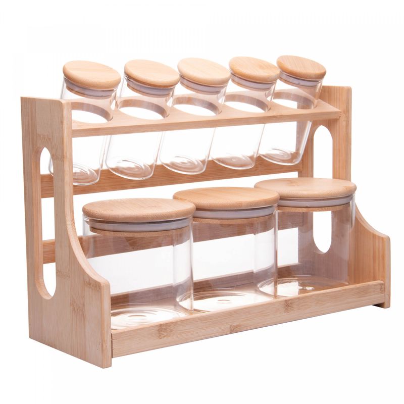 Conjunto-8-Potes-em-Borossilicato-com-Tampa-Hermetica-e-Rack-em-Bambu-500ml-120ml-Wolff