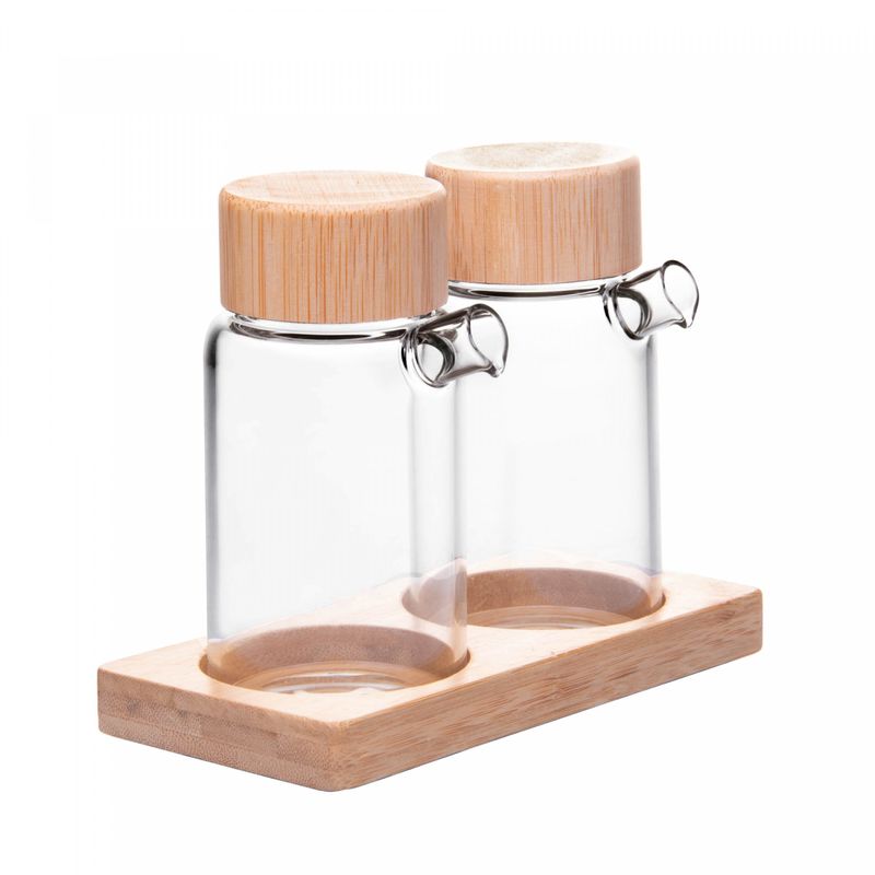Conjunto-2-Galheteiros-de-Vidro-Borossilicato-com-Tampa-e-Suporte-de-Bambu-170ml-Wolff