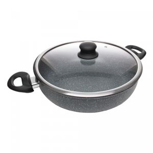 Wok de Indução com Tampa de Vidro 28cm Granilite Cinza Alumínio com Revestimento Cerâmico - Wolff