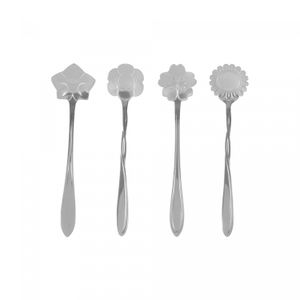 Conjunto 4 Colheres de Chá de Aço Inox Flores Prata - Wolff