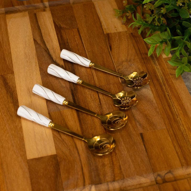 Conjunto-4-Colheres-de-Cha-de-Aco-Inox-com-Cabo-de-Ceramica-Flowers-Dourado-Branco-Wolff