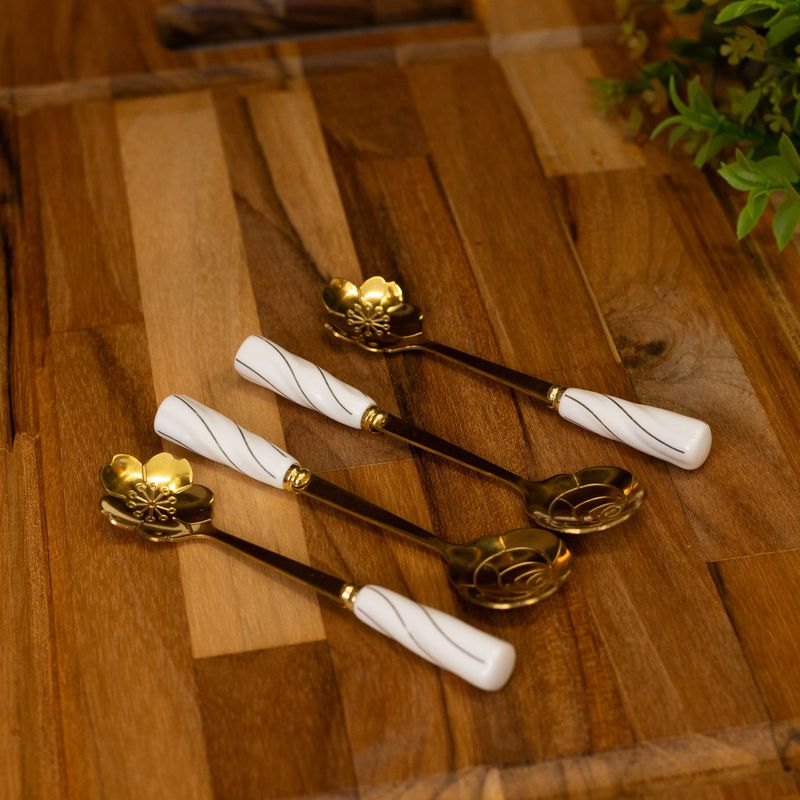 Conjunto-4-Colheres-de-Cha-de-Aco-Inox-com-Cabo-de-Ceramica-Flowers-Dourado-Branco-Wolff