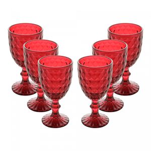 Conjunto 6 Taças para Água De Vidro Roman Vermelho 345Ml - Wolff