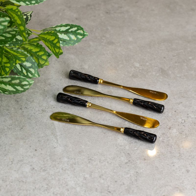 Conjunto-4-Espatulas-de-Aco-Inox-Dourado-com-Cabo-de-Ceramica-Preto-Wolff
