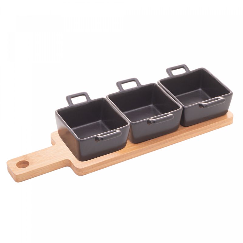 Conjunto-Bandeja-de-Bambu-com-3-Petisqueiras-Quadradas-de-Porcelana-Preta-285cm-x-10cm-x-5cm-Wolff