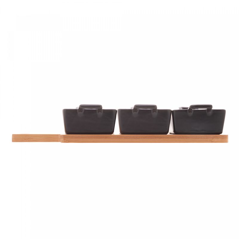 Conjunto-Bandeja-de-Bambu-com-3-Petisqueiras-Quadradas-de-Porcelana-Preta-285cm-x-10cm-x-5cm-Wolff