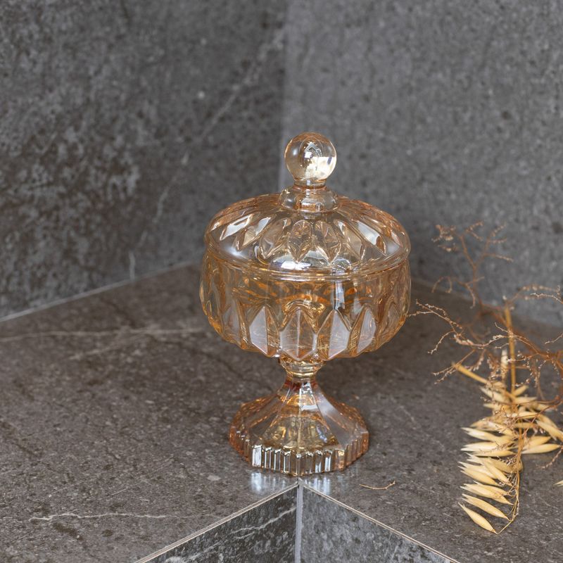 Potiche-Decorativo-de-Cristal-com-Pe-Louise-Ambar-Metalizado-11cm-x-18cm-Wolff