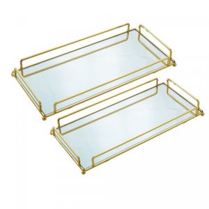 Conjunto 2 Bandejas Decorativas de Metal Dourada 36cm x 20cm x 5cm/34cm x 16cm x 4cm - Wolff