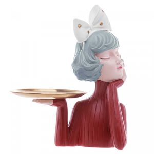 Figura Decorativa Boneca com Bandeja de Resina 24cm x 18cm x 32cm - Wolff