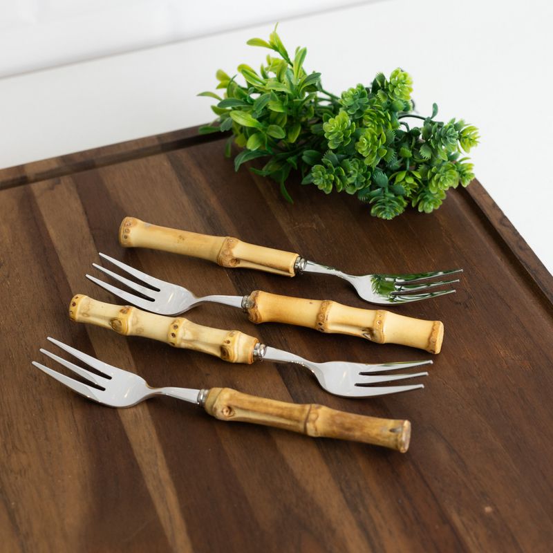 Conjunto-4-Garfos-de-Bolo-de-Aco-Inox-com-Cabo-de-Bambu-Tulum-16cm-Wolff