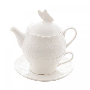 Conjunto 3 Peças de Chá de Porcelana New Bone Butterfly Flower - Lyor