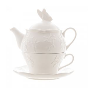 Conjunto 3 Peças de Chá de Porcelana New Bone Butterfly Flower - Lyor
