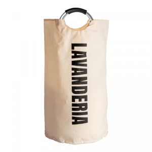 Cesto para Lavanderia de Poliéster com Alça em Alumínio Branco 57cm x 38cm x 69,5cm - Lyor