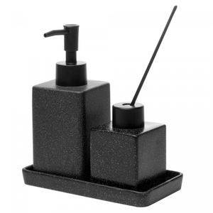 Conjunto 3 Peças para Banheiro Granilite Quadratto Preto Cerâmica - Lyor