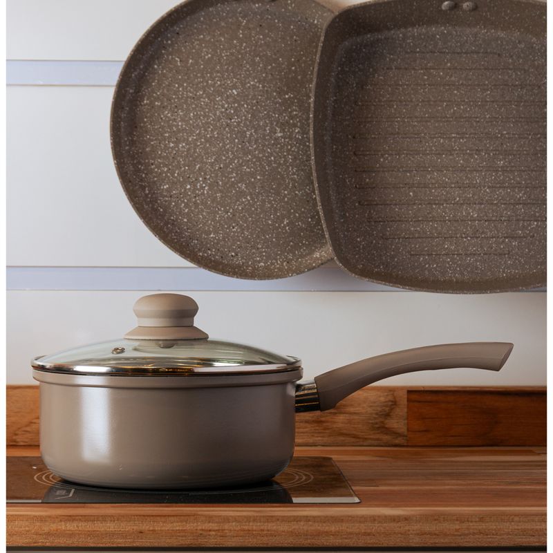 Panela-de-Inducao-Granito-Chef-18cm-Taupe-Aluminio-com-Revestimento-Ceramico-e-Tampa-de-Vidro-Lyor