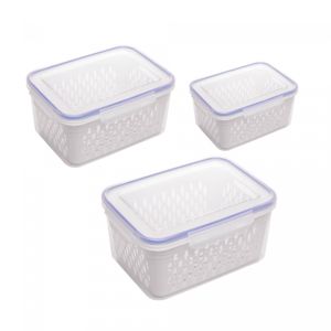 Conjunto 3 Potes Herméticos com Cesto Escorredor Branco Plástico - Lyor