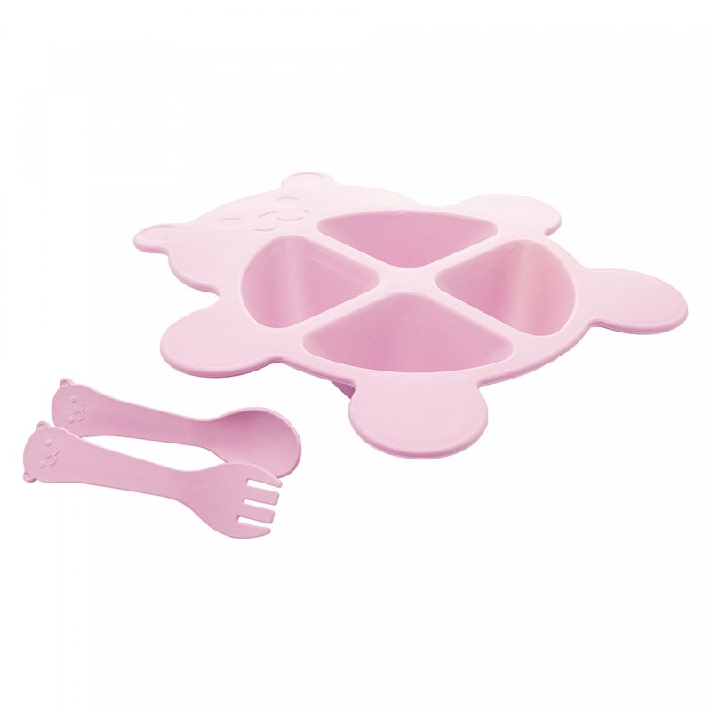 Conjunto-de-Prato-com-2-Talheres-Baby-Bear-Rosa-PP-e-Bambu-Lyor