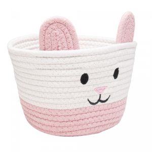 Cesta Cat 22cm x 22cm x 14cm Branca/Rosa Poliéster - Lyor