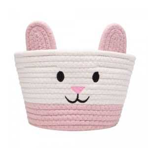 Cesta Cat 22cm x 22cm x 14cm Branca/Rosa Poliéster - Lyor