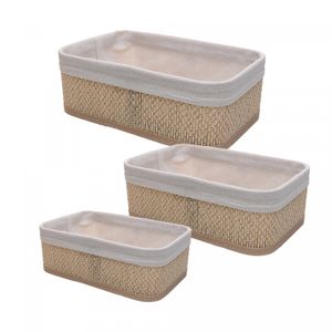 Conjunto 3 Cestas Retangulares com Forro em Tecido Cozy Bambu – Lyor