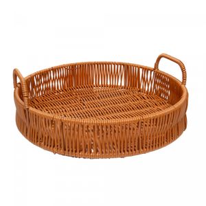 Bandeja Redonda com Alça Rattan 30,5cm x 30,5cm x 10cm Plástico - Lyor
