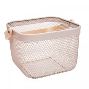 Cesta Quadrada com Alça Perfect 23,5cm x 17,5cm x 25,5cm Bege Metal - Lyor