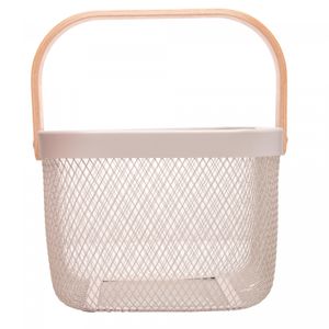 Cesta Quadrada com Alça Perfect 23,5cm x 17,5cm x 25,5cm Bege Metal - Lyor