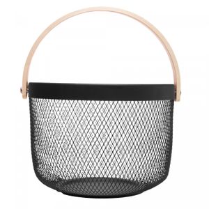 Cesta com Alça Perfect 24,5cm x 18,5cm x 27cm Preta Metal - Lyor