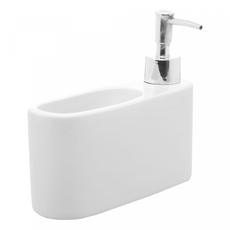 Porta-Detergente-Liquido-de-Ceramica-com-Suporte-para-Esponja-Branco-Lyor