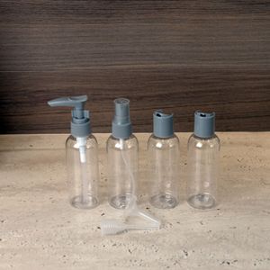 Conjunto 4 Frascos para Viagem de Plástico com Tampa Cinza - Lyor