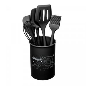 Conjunto 5 Utensílios para Confeitaria de Silicone com Suporte Preto - Lyor