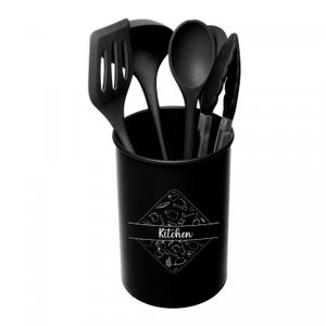 Conjunto 5 Utensílios para Cozinha de Silicone com Suporte Preto - Lyor