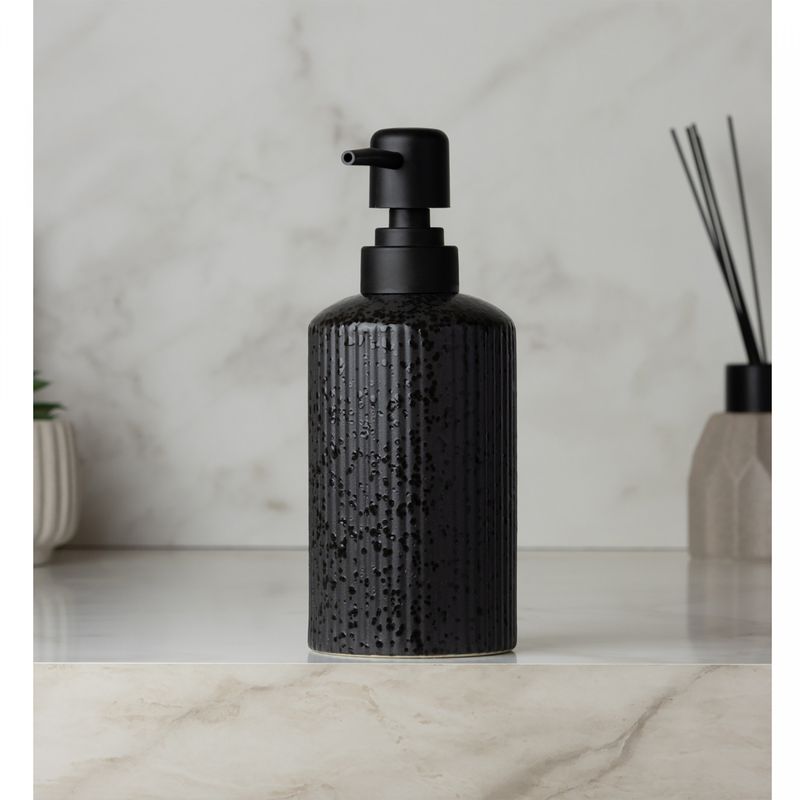 Porta-Sabonete-Liquido-Lines-300ml-Preto-Ceramica-Wolff