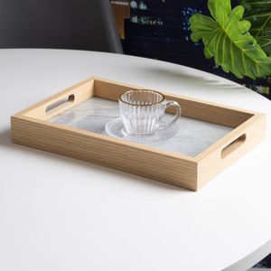 Bandeja Retangular com Efeito Mármore 21,5cm x 31,5cm x 4cm Branca MDF - Wolff