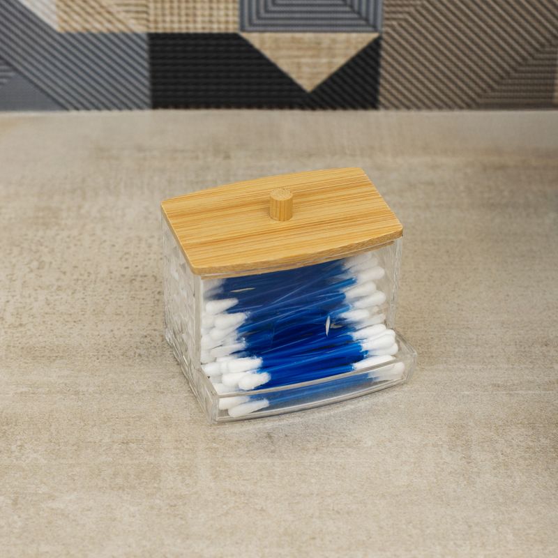 Porta-Cotonete-Retangular-com-Tampa-de-Bambu-Special-My-Box-9cm-x-75cm-x-85cm-Plastico-Lyor