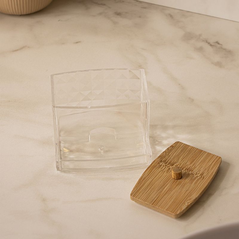 Porta-Cotonete-Retangular-com-Tampa-de-Bambu-Special-My-Box-9cm-x-75cm-x-85cm-Plastico-Lyor