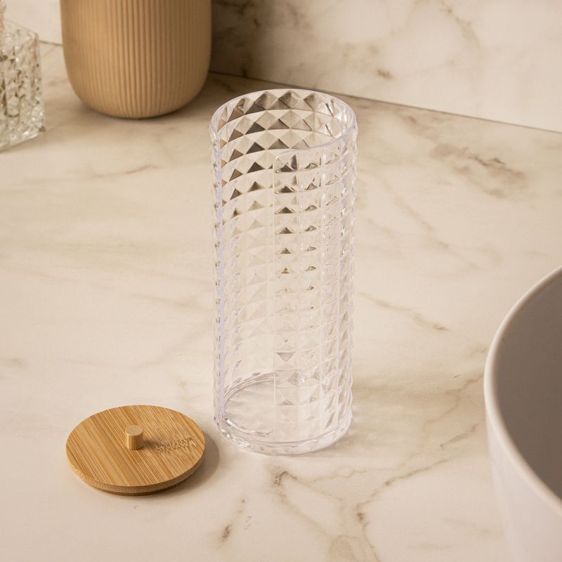 Porta-Algodao-com-Tampa-de-Bambu-Special-My-Box-7cm-x-7cm-x-17cm-Plastico-Lyor
