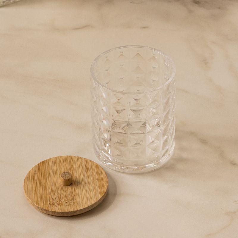 Porta-Cotonete-com-Tampa-de-Bambu-Special-My-Box-7cm-x-7cm-x-10cm-Plastico-Lyor